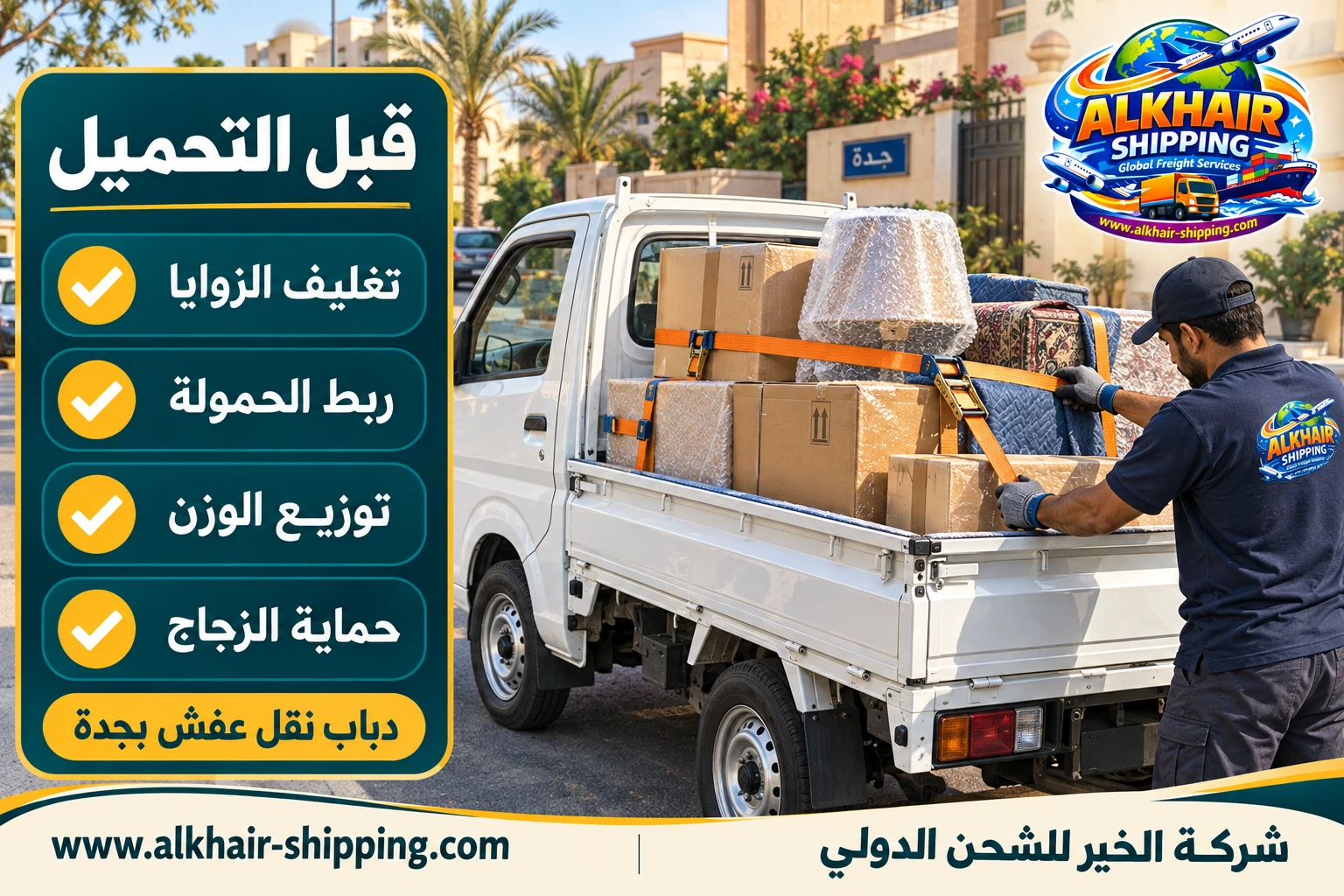 ربط وتغليف الحمولة على الدباب قبل التوصيل